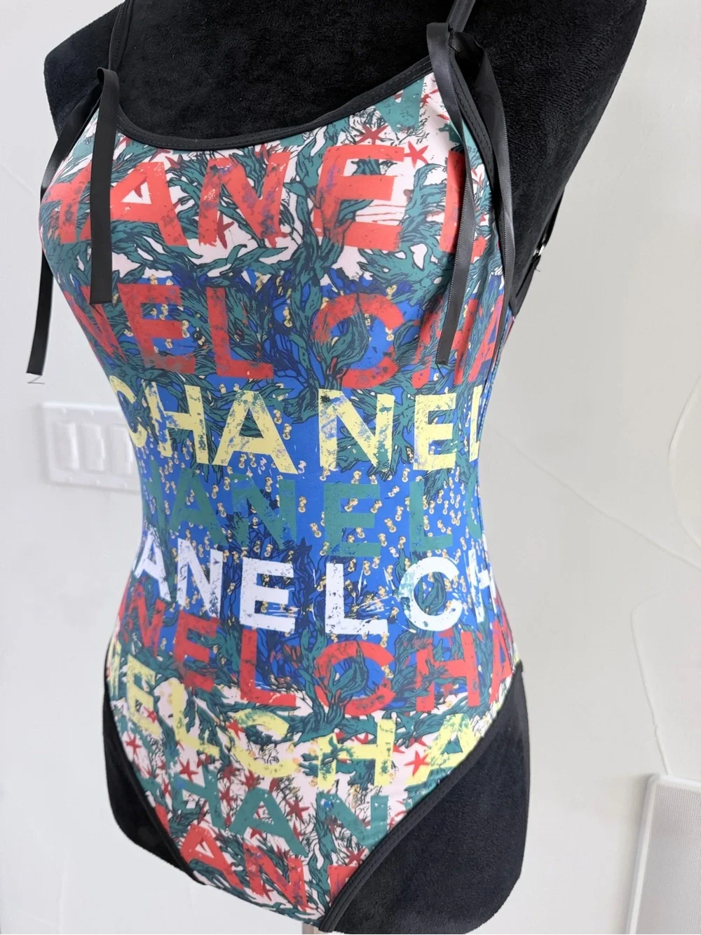 Chanel Multicolor Logo-Print One Piece Swimsuit size S